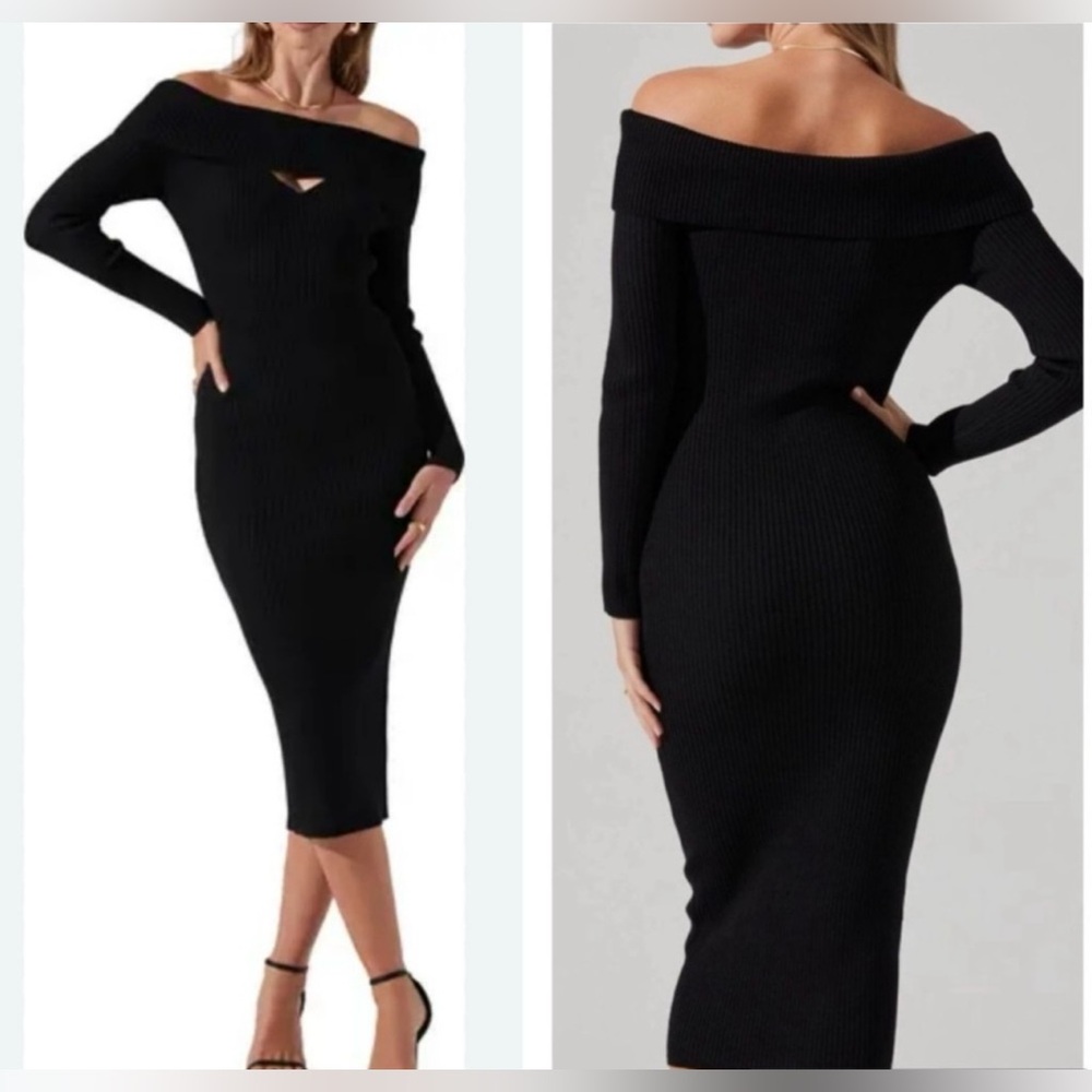 NWT  ASTR The Label Cut Out Off The Shoulder Sweater Dress Black Size Large